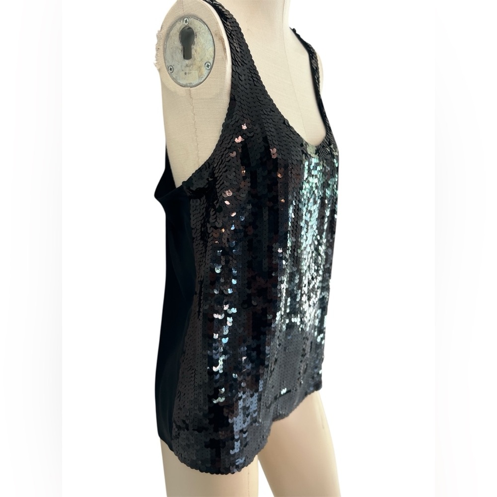 Banana Republic Women’s Lined Black Sequin and Silk Sleeveless Top SZ L - Picture 3 of 12